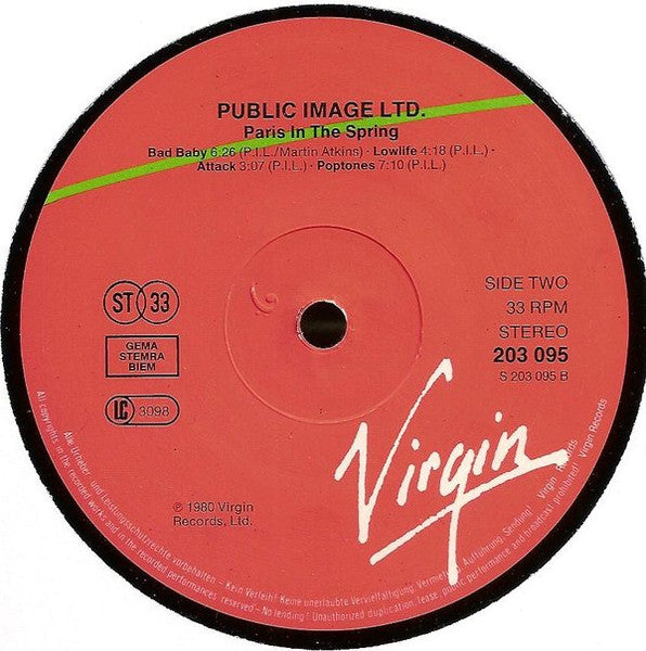 Image Publique S.A.* = Public Image Ltd.* : Paris Au Printemps = Paris In The Spring (LP, Album, RE, RP)