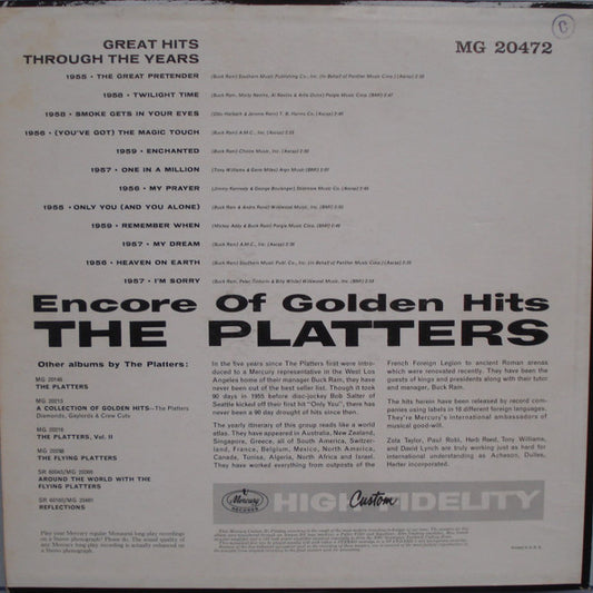 The Platters : Encore Of Golden Hits (LP, Comp, Mono)