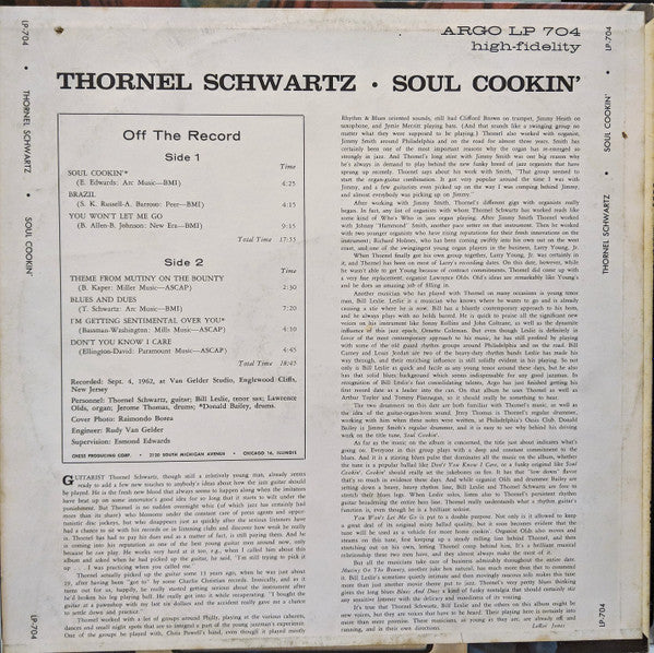 Thornel Schwartz With Bill Leslie : Soul Cookin' (LP, Album)