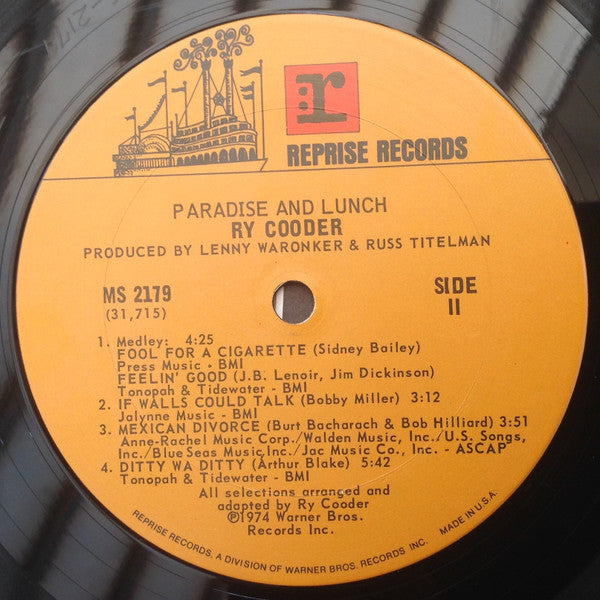 Ry Cooder : Paradise And Lunch (LP, Album, San)