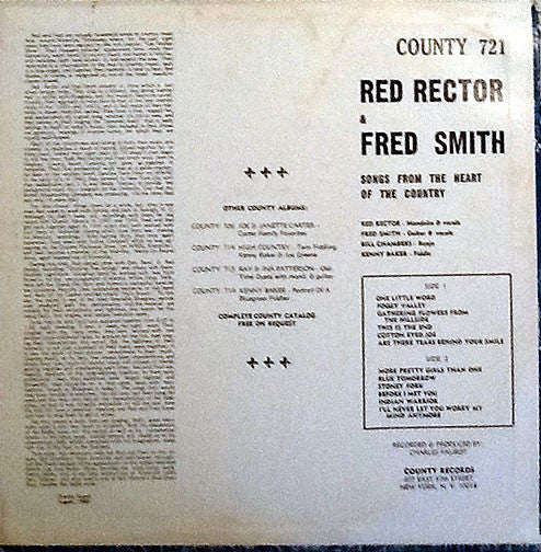 Red Rector And Fred Smith (9) : Songs From The Heart Of The Country (LP, Album)