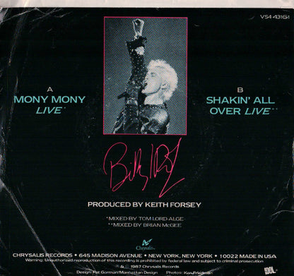 Billy Idol : Mony Mony (Live) (7", Single, Styrene, Car)
