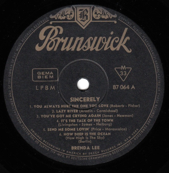 Brenda Lee : Sincerely (LP, Album)