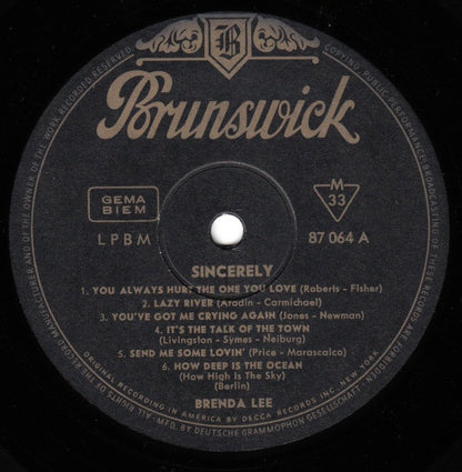 Brenda Lee : Sincerely (LP, Album)