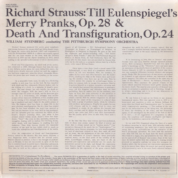 Strauss* : William Steinberg Conducting The Pittsburgh Symphony Orchestra* : Till Eulenspiegel's Merry Pranks, Op. 28 / Death And Transfiguration, Op. 24 (LP, Album)