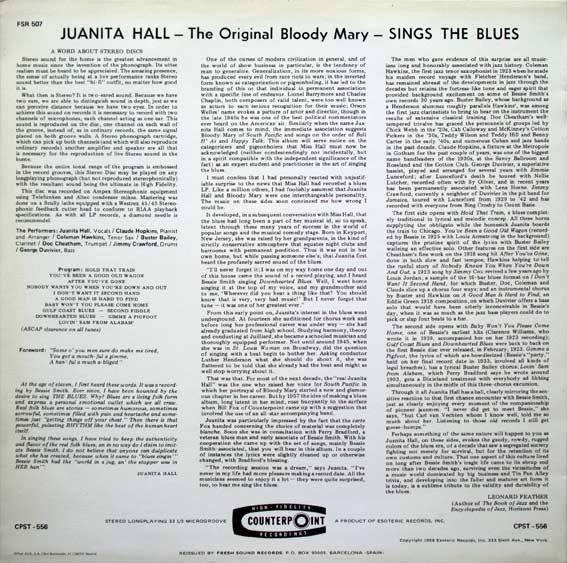 Juanita Hall - Claude Hopkins All Stars : The Original Bloody Mary Sings The Blues (LP, Album)