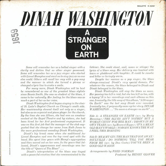 Dinah Washington : A Stranger On Earth (LP, Mono)