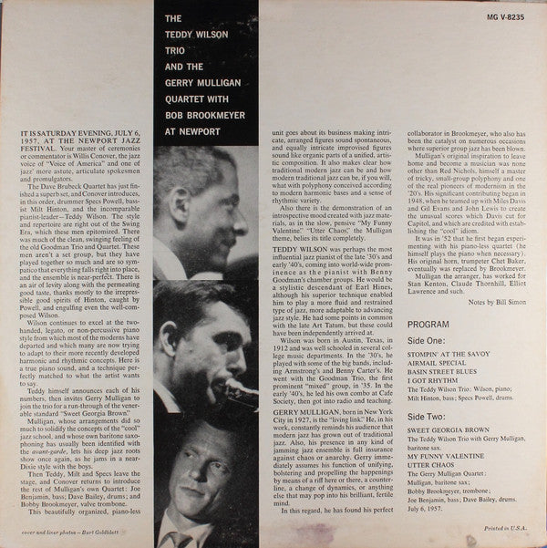 The Teddy Wilson Trio* & Gerry Mulligan Quartet With Bob Brookmeyer : At Newport (LP, Album, Mono)