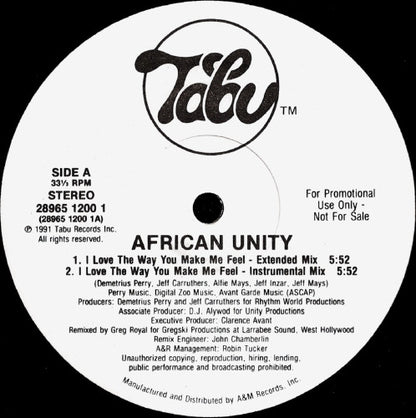 African Unity : I Love The Way You Make Me Feel (12", Promo)