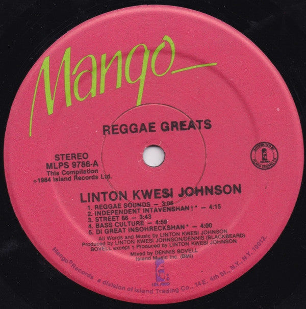Linton Kwesi Johnson : Reggae Greats (LP, Comp)