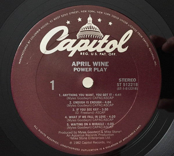April Wine : Power Play (LP, Album, Club, CRC)