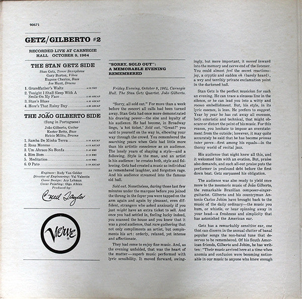 Stan Getz / João Gilberto : Getz / Gilberto #2 (LP, Album, Club, Cap)