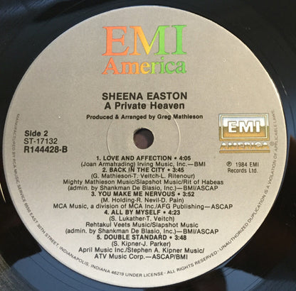 Sheena Easton : A Private Heaven (LP, Album, Club, RCA)