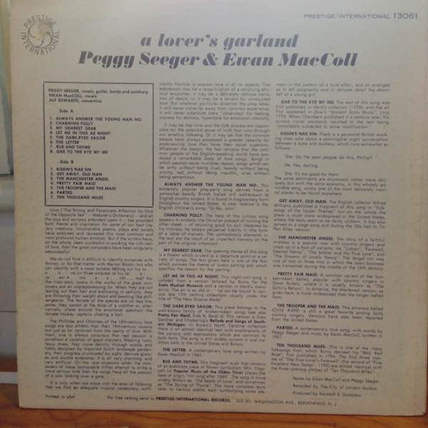 Peggy Seeger & Ewan MacColl : A Lover's Garland (LP, Mono)