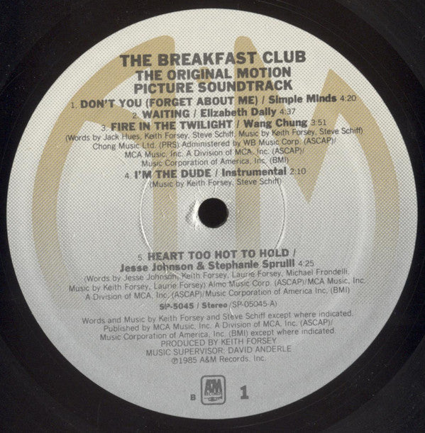 Various : The Breakfast Club (Original Motion Picture Soundtrack) (LP, Album, B P)