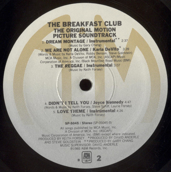 Various : The Breakfast Club (Original Motion Picture Soundtrack) (LP, Album, B P)