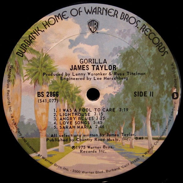 James Taylor (2) : Gorilla (LP, Album, Pit)