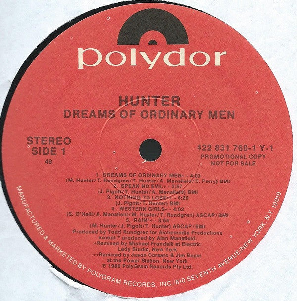 Hunter (8) : Dreams Of Ordinary Men (LP, Album, Promo)