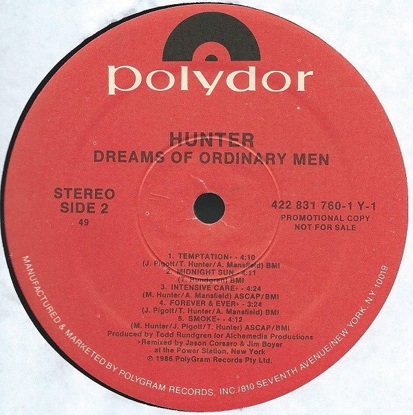Hunter (8) : Dreams Of Ordinary Men (LP, Album, Promo)