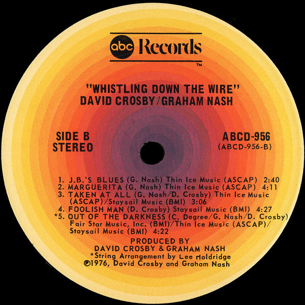 David Crosby / Graham Nash* : Whistling Down The Wire (LP, Album, San)