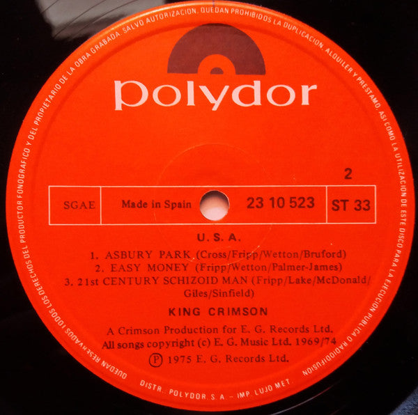 King Crimson : USA (LP, Album, RE)