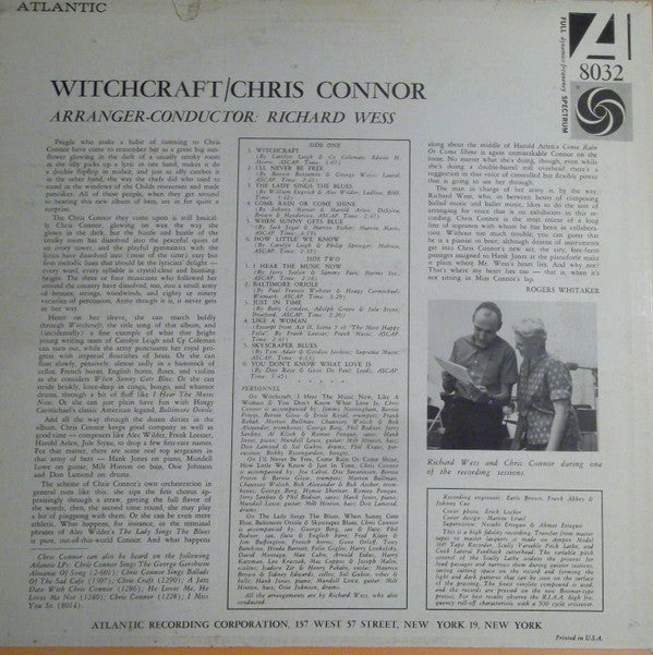 Chris Connor : Witchcraft (LP, Album, Mono)