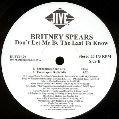 Britney Spears : Don't Let Me Be The Last To Know (12", Single, Promo)