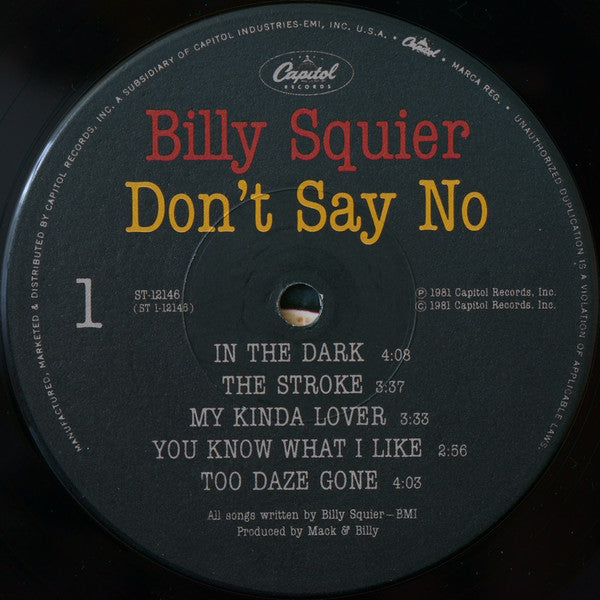 Billy Squier : Don't Say No (LP, Album, Win)