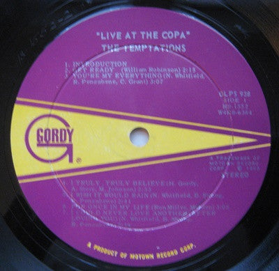 The Temptations : Live At The Copa (LP, Album)