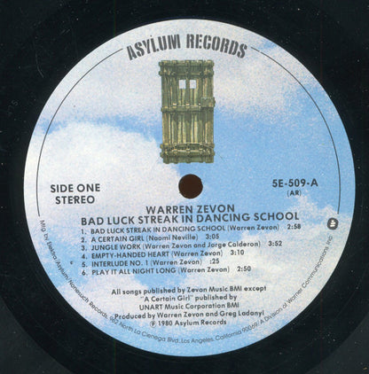 Warren Zevon : Bad Luck Streak In Dancing School (LP, Album, AR )