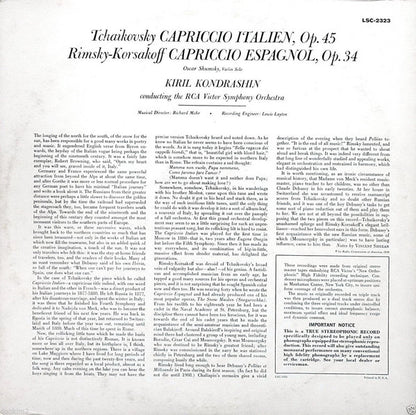 Tchaikovsky* / Rimsky-Korsakoff*, Kiril Kondrashin, RCA Victor Symphony Orchestra : Capriccio Italien / Capriccio Espagnol (LP, Ind)