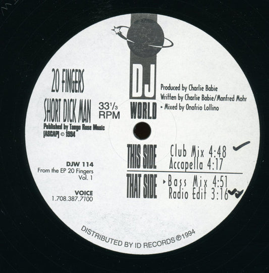 20 Fingers : Short Dick Man (12")