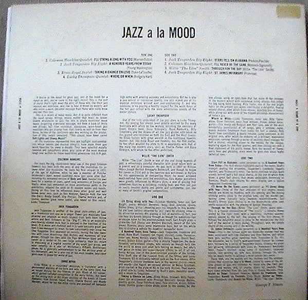 Coleman Hawkins, Ernie Royal, Willie "The Lion" Smith, Jack Teagarden, Lucky Thompson : Jazz A La Mood (LP, Album, Comp, Mono, RE)