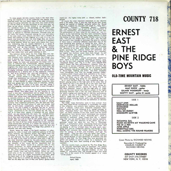 Ernest East And The Pine Ridge Boys (2) : Old-Time Mountain Music (LP, Album)