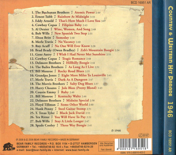 Various : Dim Lights, Thick Smoke & Hillbilly Music: Country & Western Hit Parade - 1946 (CD, Comp)