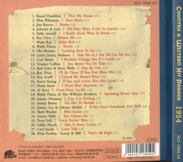 Various : Dim Lights, Thick Smoke & Hillbilly Music: Country & Western Hit Parade - 1954 (CD, Comp, RM)