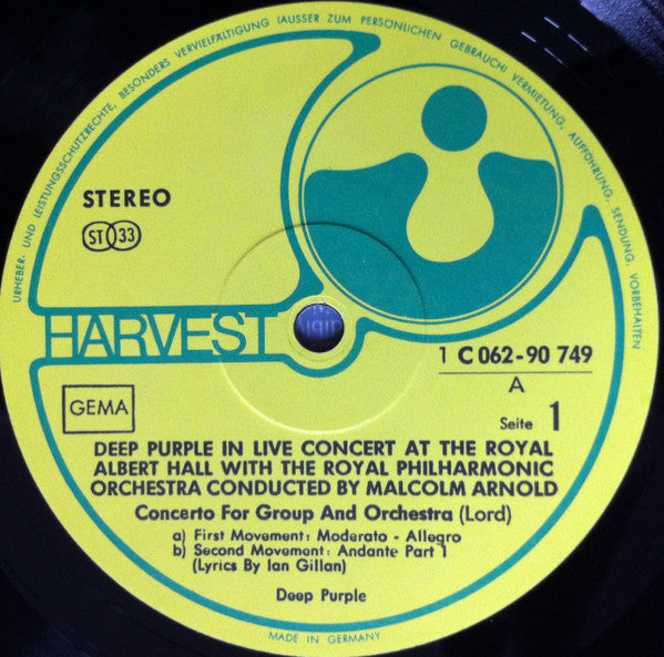 Deep Purple, Royal Philharmonic Orchestra, Malcolm Arnold : Concerto For Group And Orchestra (LP, Album)