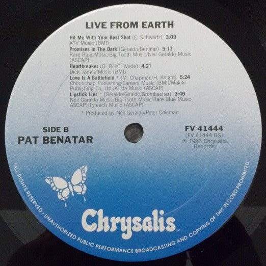 Benatar* : Live From Earth (LP, Album, Pit)