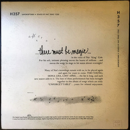 Nat "King" Cole* : Unforgettable (10", Mono, Scr)