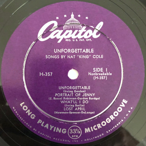 Nat "King" Cole* : Unforgettable (10", Mono, Scr)