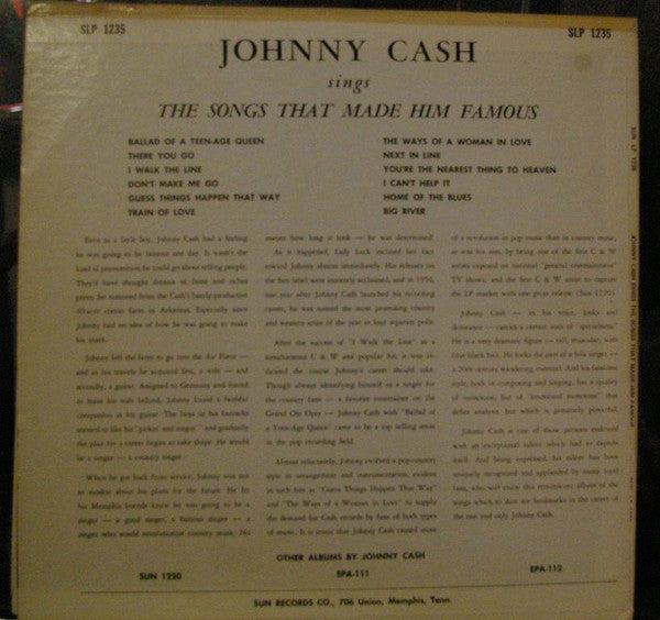 Johnny Cash : Sings The Songs That Made Him Famous (LP, Album)