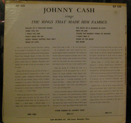 Johnny Cash : Sings The Songs That Made Him Famous (LP, Album)