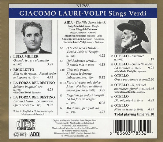 Giacomo Lauri-Volpi : Lauri-Volpi Sings Verdi (CD, Comp)