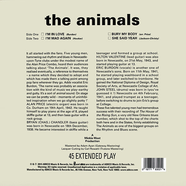 The Animals : The Animals (10", EP, RSD, Mono, Ltd, RE)