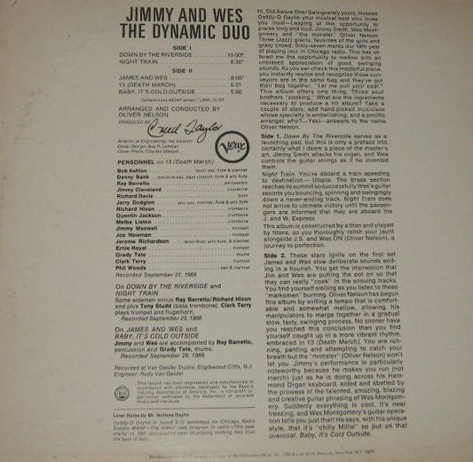 Jimmy Smith & Wes Montgomery : Jimmy & Wes - The Dynamic Duo (LP, Album, Mono)