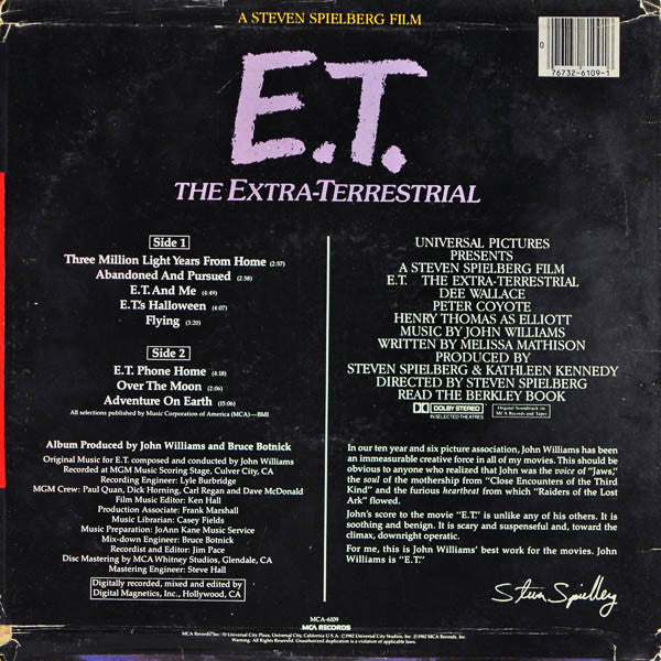 John Williams (4) : E.T. The Extra-Terrestrial (Music From The Original Motion Picture Soundtrack) (LP, Album, Pin)