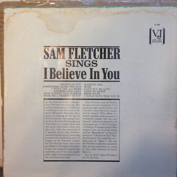 Sam Fletcher : Sings I Believe In You (LP, Album, Mono, Promo)
