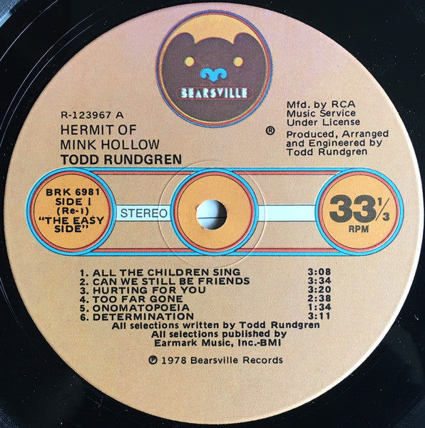 Todd Rundgren : Hermit Of Mink Hollow (LP, Album, Club)