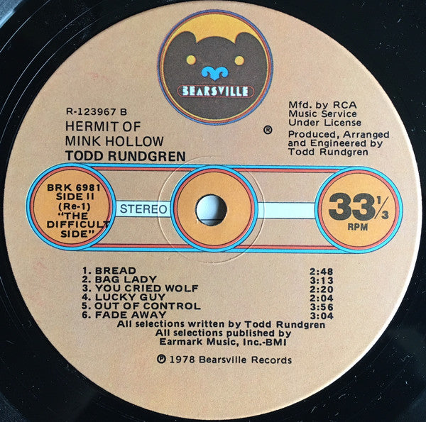 Todd Rundgren : Hermit Of Mink Hollow (LP, Album, Club)