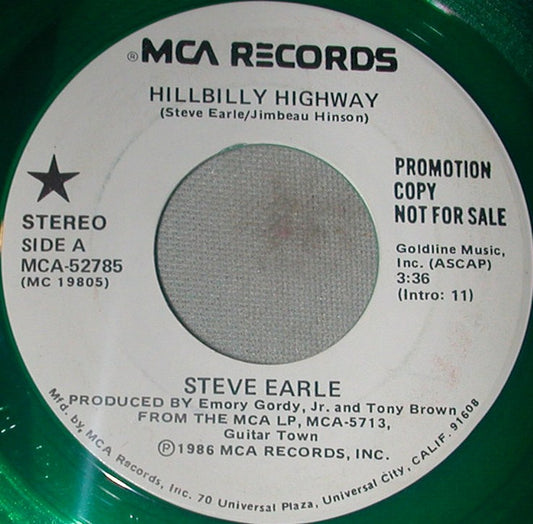 Steve Earle : Hillbilly Highway (7", Promo, Gre)